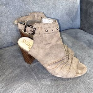 Circus tan block peep toe heels